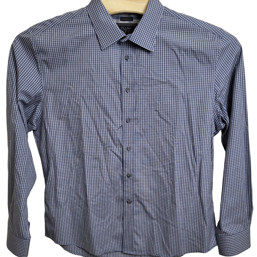 JOS. A. Bank Reserve Mens XL Egyptian Cotton Tailored Fit Button up Blue Checked